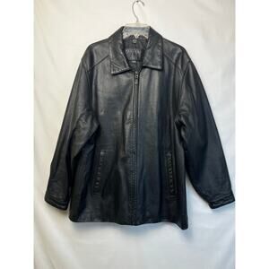 St. John's Bay Men's Size Large Black Long Sleeve Full Zip Front Leather Coat